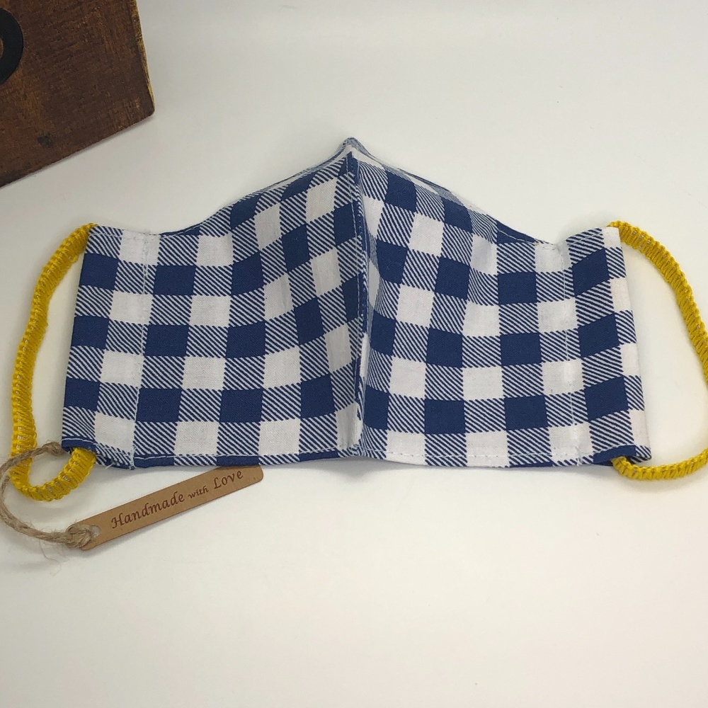 REUSABLE Blue Checkered 100% Cotton Face Mask~NEW!